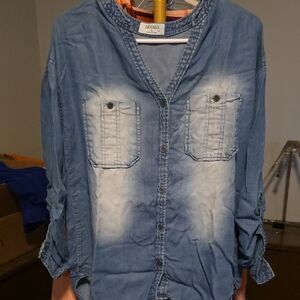 Zenana Outfitters Light Blue Denim Blouse